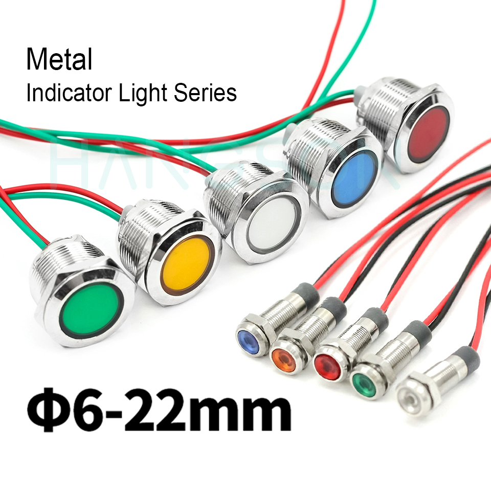 8mm metallindikatorlampor 12v 24v 110v led vattentäta med trådad pilotlampa för instrumentpanel för bil och båtbelysning