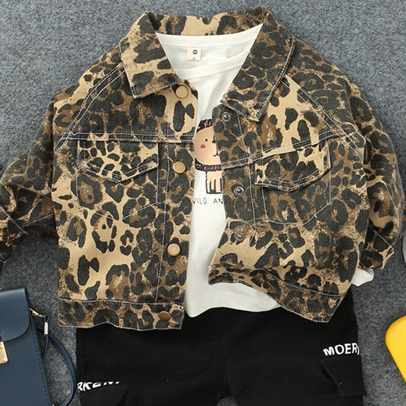 Neue Jungen jacken Denim Leopard Jeans Kinder Mäntel Kinder Oberbekleidung Frühling Herbst 2021CT020: 5T