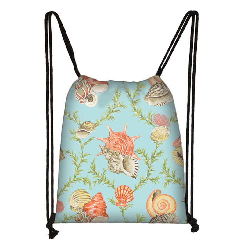 Zee Conch Tekening Afdrukken Trekkoord Tas Vrouwen Opbergtas Jongens Meisjes Casual Fish Zeester Patroon Reistassen Boekentas: skdconch10