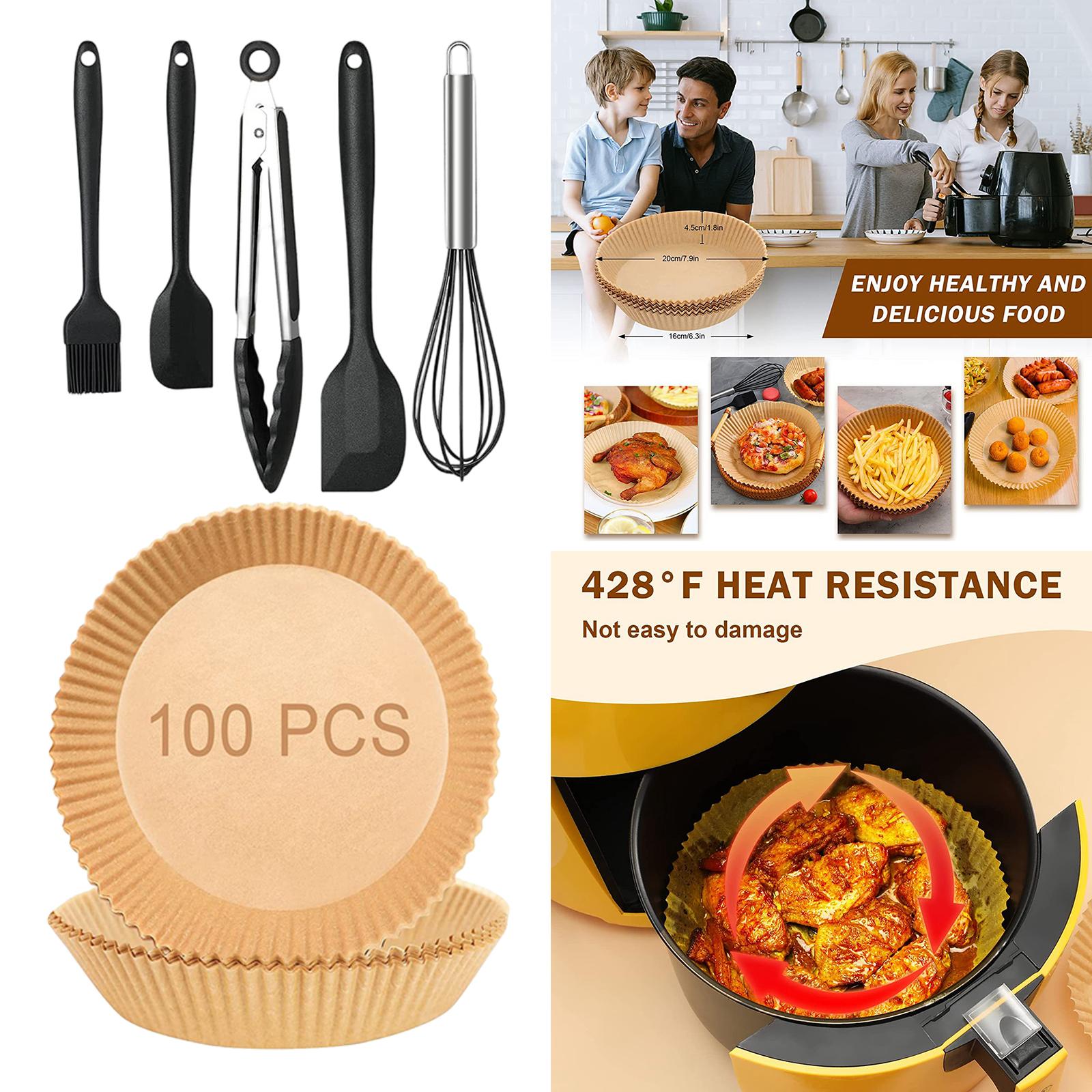 Air Friteuse Papier Liner Met Clip, Lepel, Eiklopper, Siliconen Borstel, siliconen Spatel Barbecue Plaat Voor Roosteren Bakken Koken