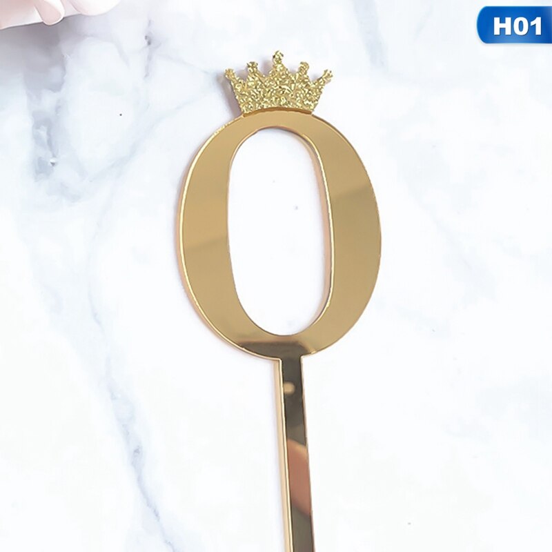 0-9 Numbers Cake Toppers Happy Birthday Cute Crown Number Cake Flag Acrylic Cupcake Topper Birthday Party Cake Decoration Topper