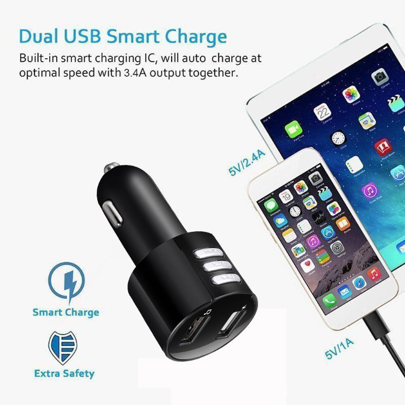 Handsfree Bluetooth 4.2 FM Transmitter Modulator Car Charger 3.1A Dual USB L9CE