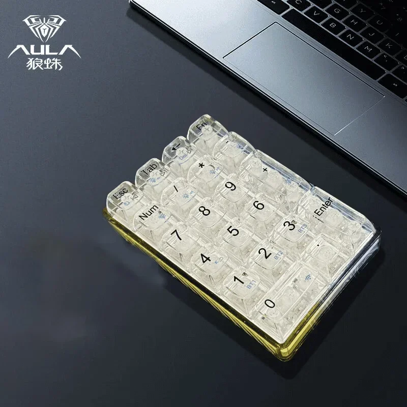 AULA F21 Wireless Numeric Keypad White Backlight Transparent Mini Numeric Keyboard 21 Keys Bluetooth Mechanical Gamer NumberPad: Gold