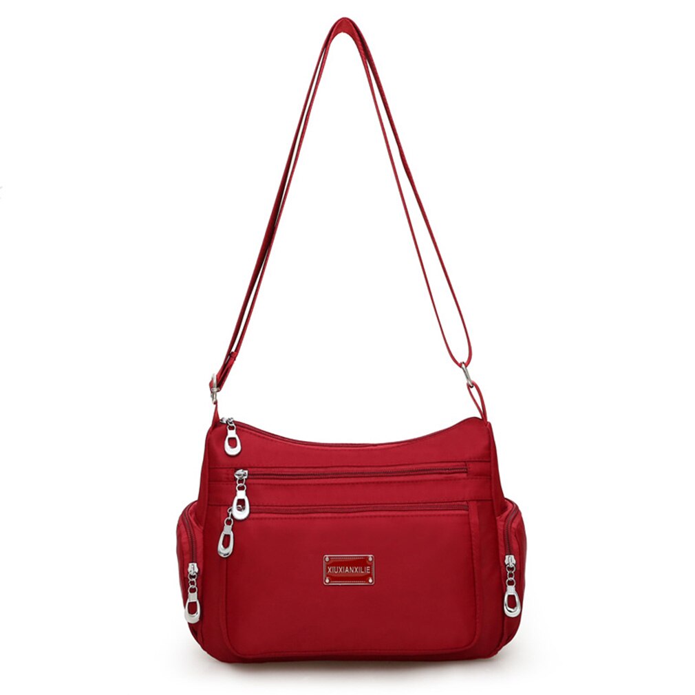 Women Handbag Multi-Functional Bag Women's Shoulder Bag Durable Waterproof Nylon Crossbody Messenger Bag Female: Red wine