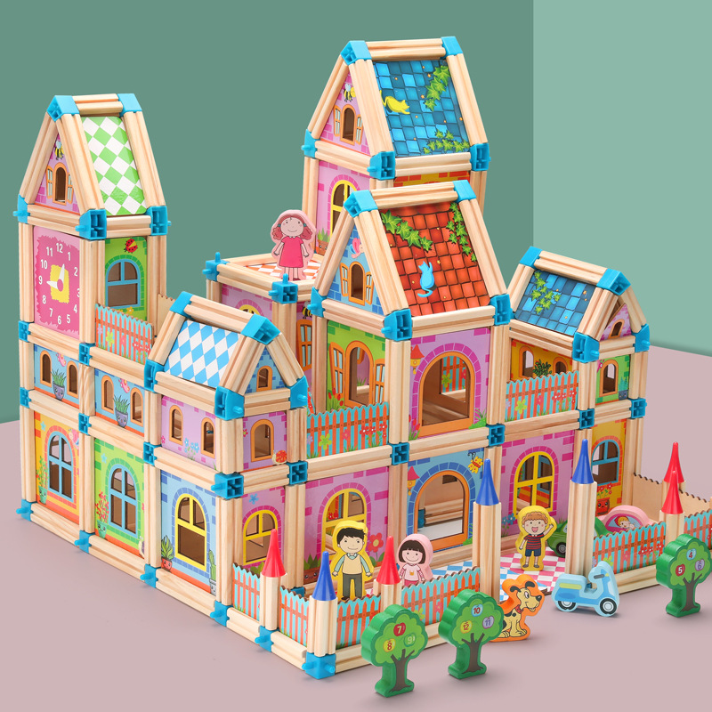 128 stücke/268 stücke Spielzeug Miniatur DIY Puppenhaus für Kinder Puppe Haus Mit Puppe Holz Haus Für Kinder Mal