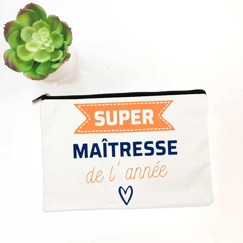 Lærer tak lærer fransk tryk makeup-etui opbevaringsetui rejse toilettasker blyantstaske skoleartikler forsyninger: Grå
