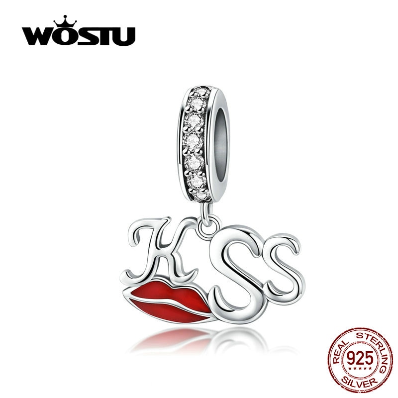WOSTU KUSS Lippen Baumeln Charme 100% 925 Sterling Silber Zirkon Perlen Fit Original Armband Anhänger Silber 925 Schmuck CQC1237