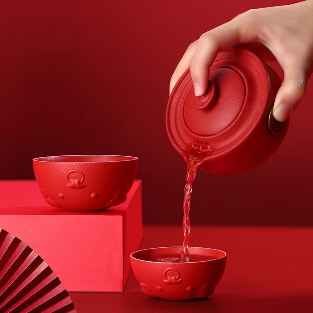 Ox Year Ceramic Teapoter Tea Cups Set Home Travel Office Drinkware