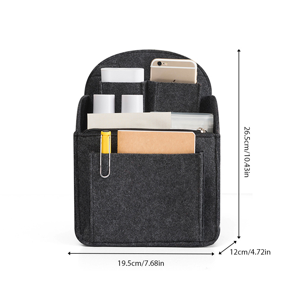 Makeup-organisator filt-indsatstaske rygsæk multi-lomme organizer-indsats makeup-kosmetiketui tote-taske håndtaske rejse-inderpung: Sort