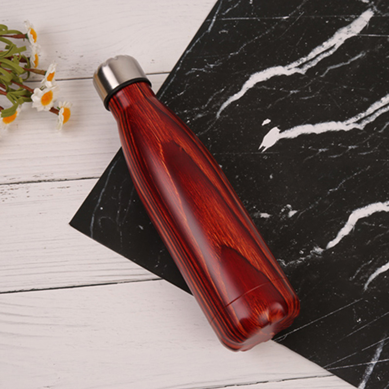 JM 500ml Houtnerf Thermosfles Dubbelwandige Rvs Thermoskan Draagbare Reizen Geïsoleerde Bier Cola Kille fles