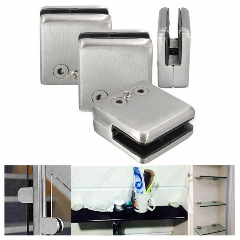 4 Stuks Roestvrij Stalen Vierkante Klem Houder Beugel Clip Voor Glas Plank Leuningen Zilver