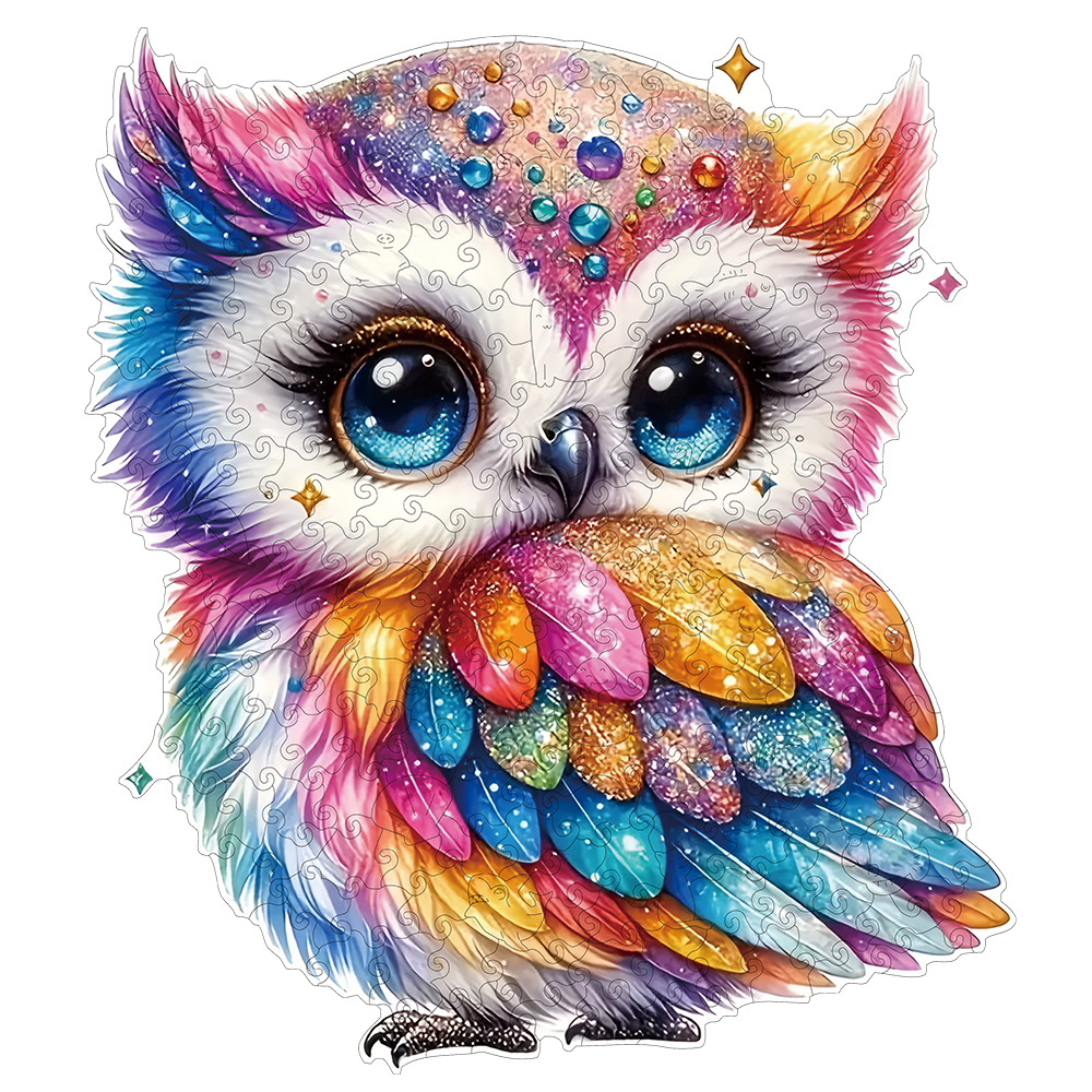 Rainbow gemstone owl wooden puzzle for adults, magic puzzle toy with high difficulty level, christmas gifts for birthday holidays