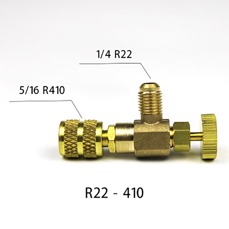 1 st vätska  r410 r22 kylverktyg adapter för luftkonditionering säkerhetsventil 1/4 " 5/16 " tum han-/hongänga slangventiler: R22 r410