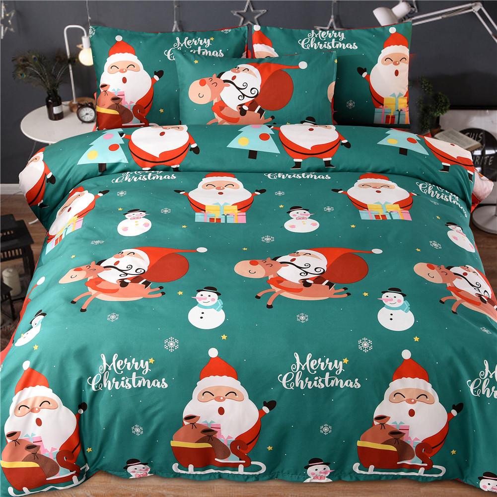 Christmas Bedding Set Quilt Cover Santa Claus Pattern Pillowcase Comforter Bedclothes for Family Hotel Supplies EU US CN Queen