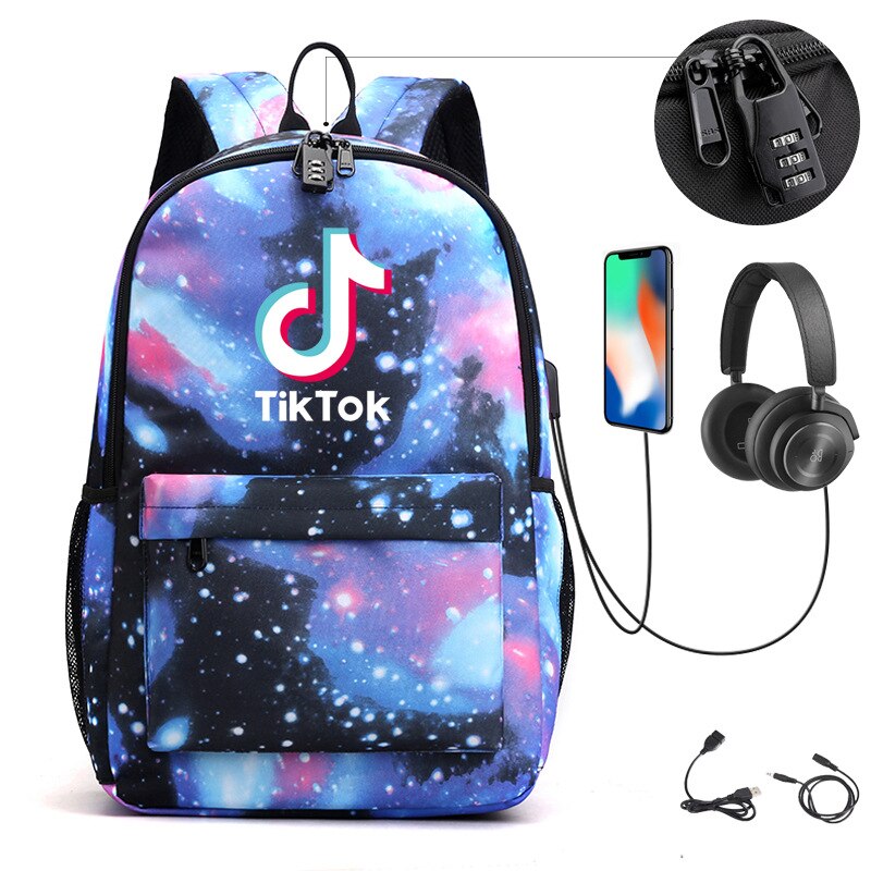 Zaino TikToK multifunzione USB Charge Travel Mochilas Canvas Student zaino antifurto per adolescenti ragazzi ragazze borse da scuola