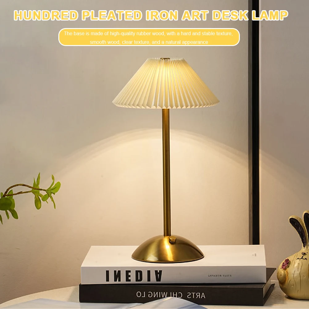 Nordische plissierte Tisch lampe mit Holz sockel Kunst Atmosphäbetreffend Lampe USB Aufladung modernen Stil für Schlafzimmer Wohnzimmer Dekor