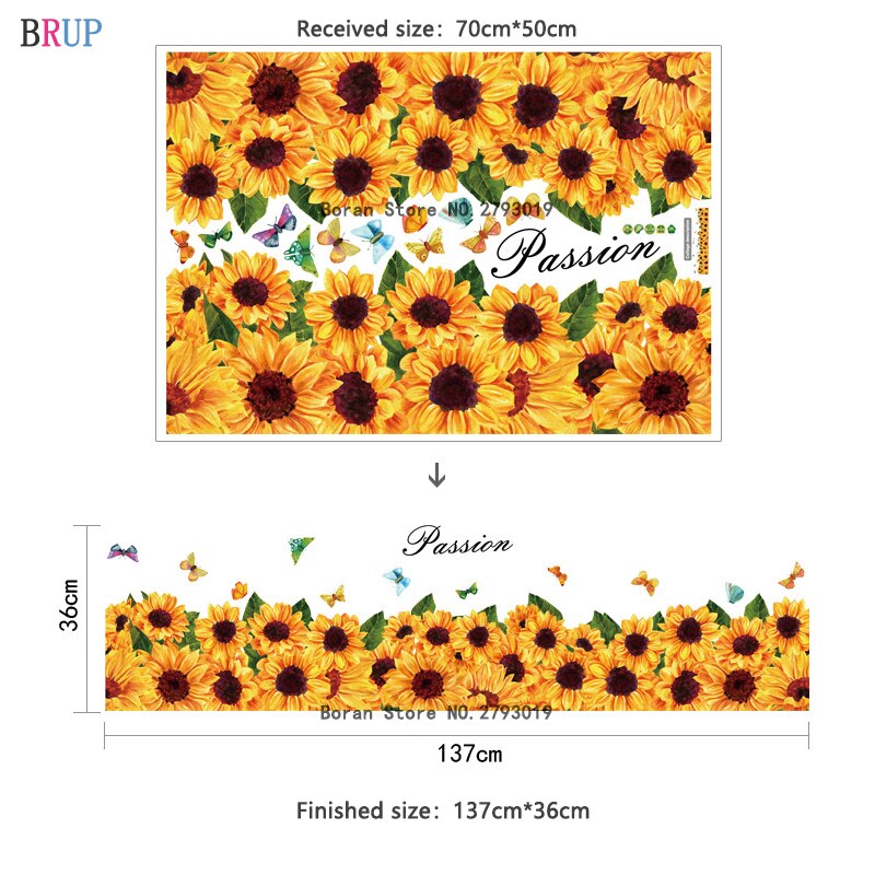Pegatinas de pared de base de girasol para cocina y dormitorio, calcomanías de vinilo de PVC de 137x36cm, para decoración del hogar