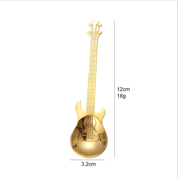 Guitare arc-en-ciel cuillères en acier inoxydable, cuillère à café et à thé, couverts, outils pour boire, cuillère à café 1 pièce: gold