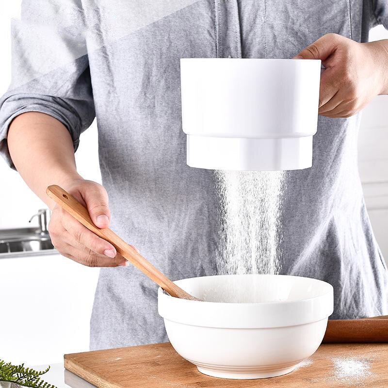 Plast kop form elektrisk mel sigte mekanisk håndholdt sifter ryster kager sukker mesh sigte bageværktøj køkken gadgets