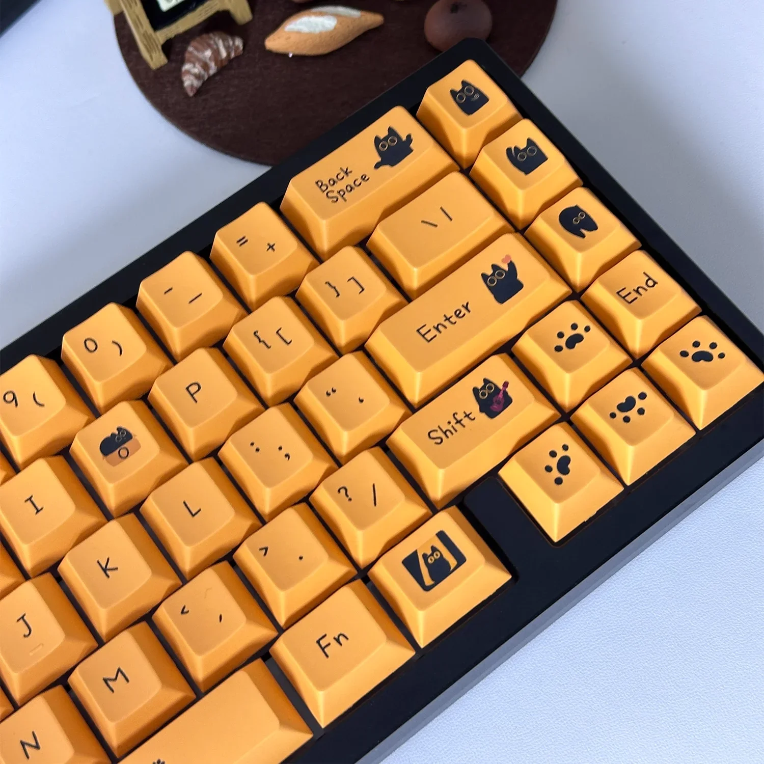 Black Cat Cherry Keycap Set 120-toetsen PBT Leuke oranje zwarte Cat Keycaps voor mechanische toetsenborden