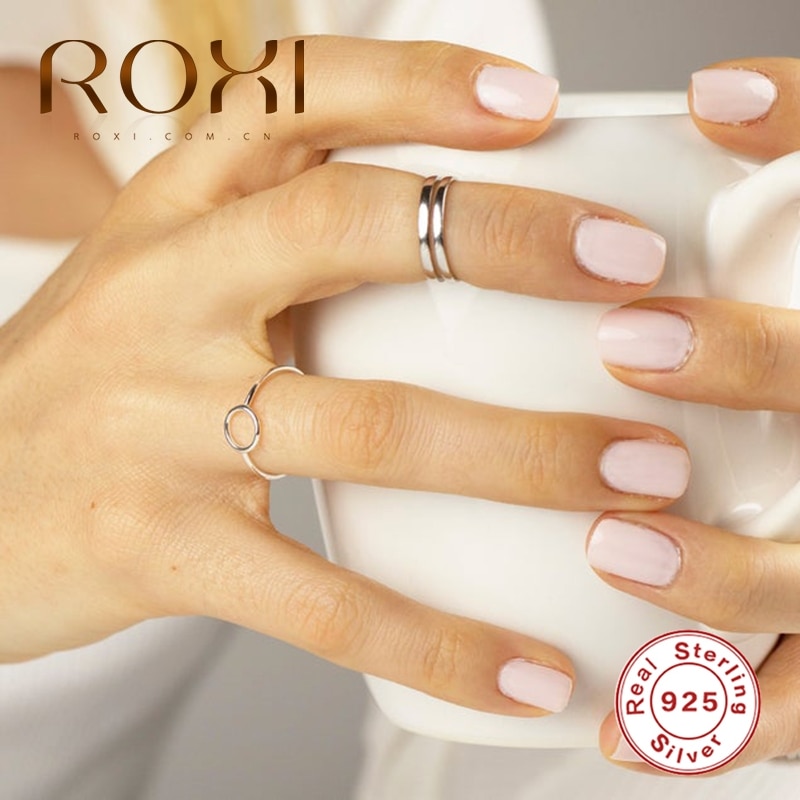 ROXI Simple Double anneau pour femmes Bague INS brillant Hipster 925 en argent Sterling anneau ouvert fête Bijoux Femme