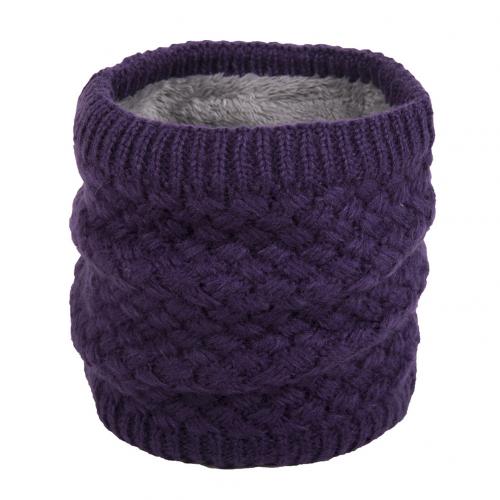 Winter Women Men Solid Color Thickened Fleece Knitted Neckerchief Warm Scarf Warmer Scarf Cotton Shawl Warm Necklaces Scarves: Dark Purple