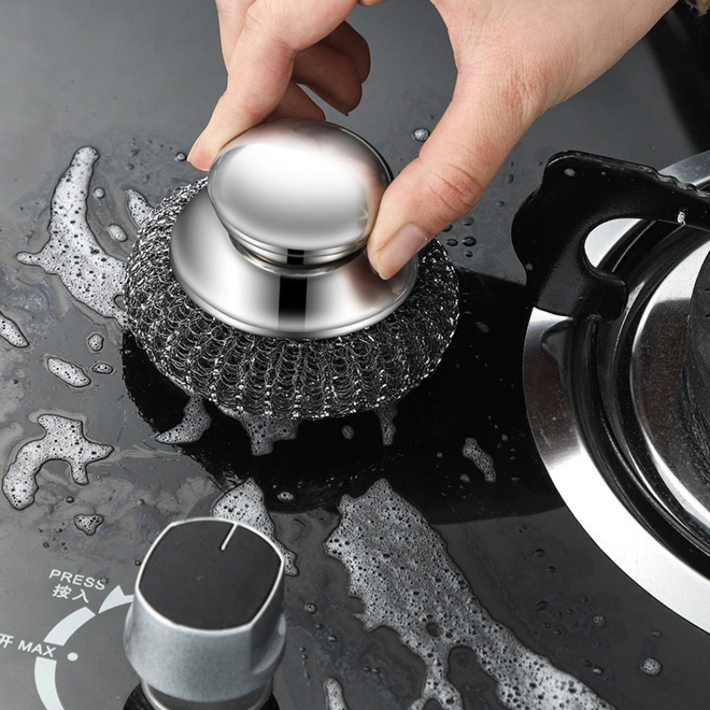 1/5Pcs Kitchen Stainless Steel Pot Brush with Handles Dishwashing Wire Ball Heavy Duty Metal Scrubber Home Pot Pan Cleaning Tool