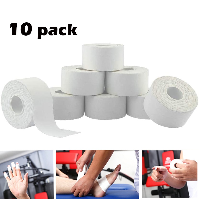 10 pakke atletisk tape i hvid bomuld sport tape klæbende elastisk bandage knæled håndled ankler muskelstøtte - let at rive