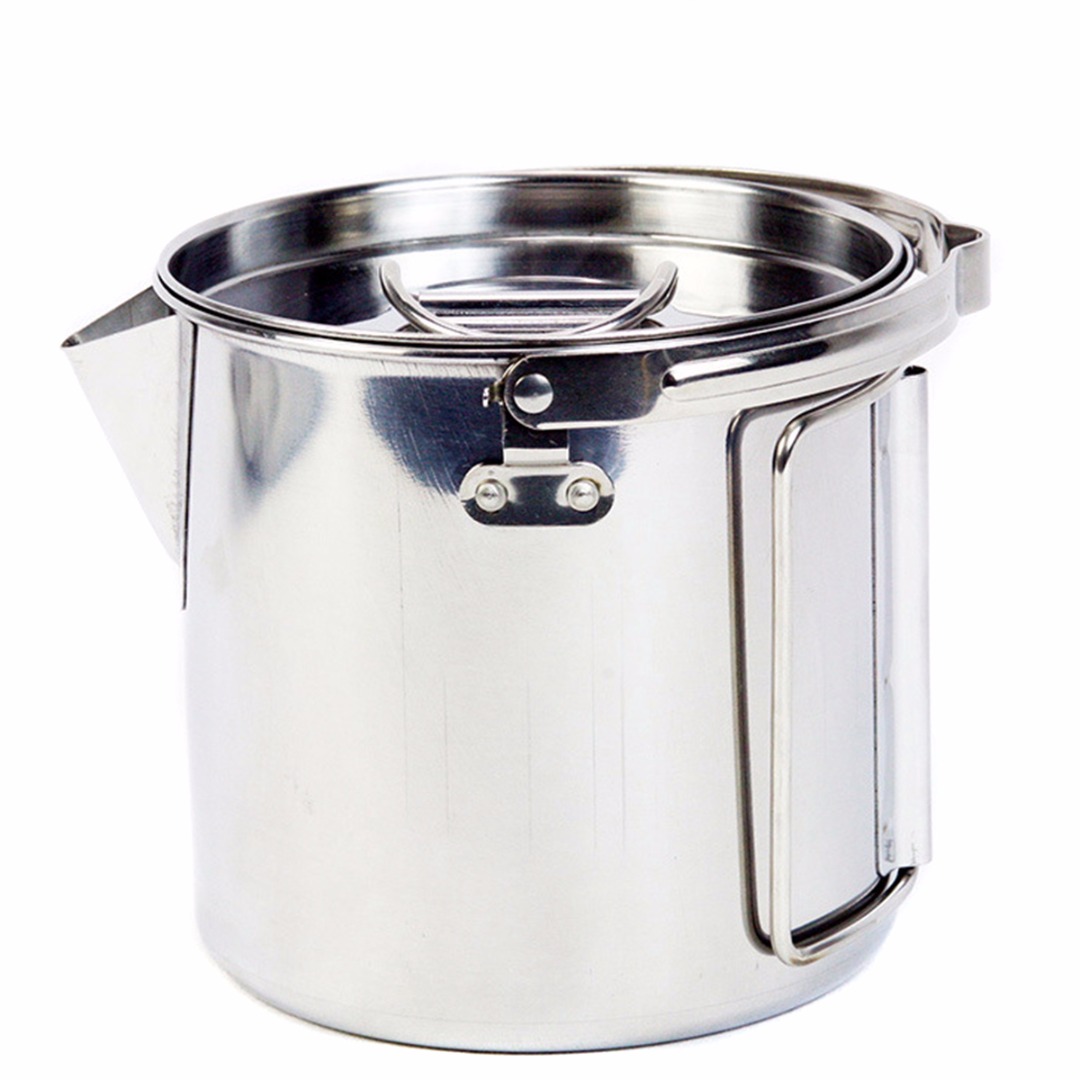 1.2L Stainless Steel Outdoor Picnic Camping Cooking Kettle Hanging Pot With Lid