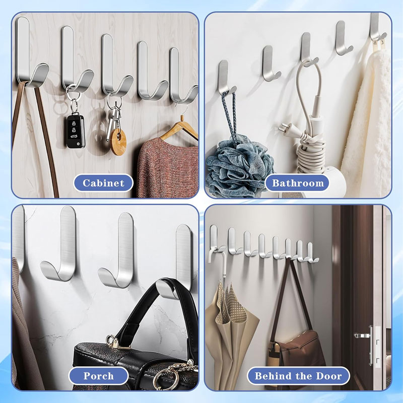 Ganchos adhesivos de Metal y acero inoxidable, ganchos de pared, gancho en J, soporte para llaves, gancho de pared autoadhesivo para ducha y cocina, 2/10 Uds.