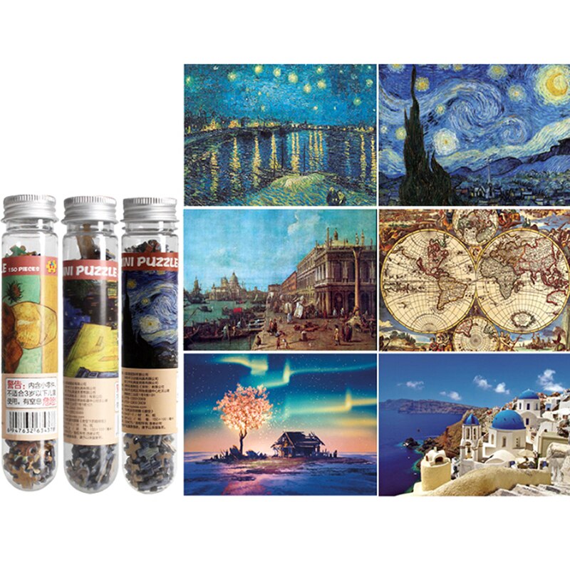 17 Types 150Pcs/Bottle Puzzle Oil Painting/Landscape/Cartoon Jigsaw Mini Test Tube Package Educational Toy For Adults Kids