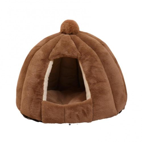 50% Sales! Round Kennel Semi-closed Cat Sleep Winter Mat Small Medium-sized Dogs Pet Nest: Camel