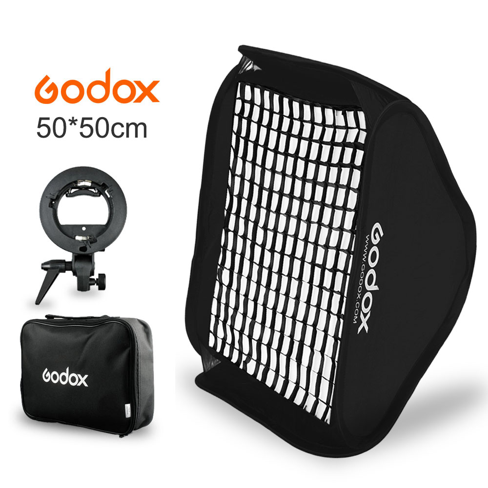 Godox 50x50 cm 20 "* 20" Flash Softbox Diffuser Kit + Honingraat + S- type Bracket Bowens Houder voor Speedlite Flash Light
