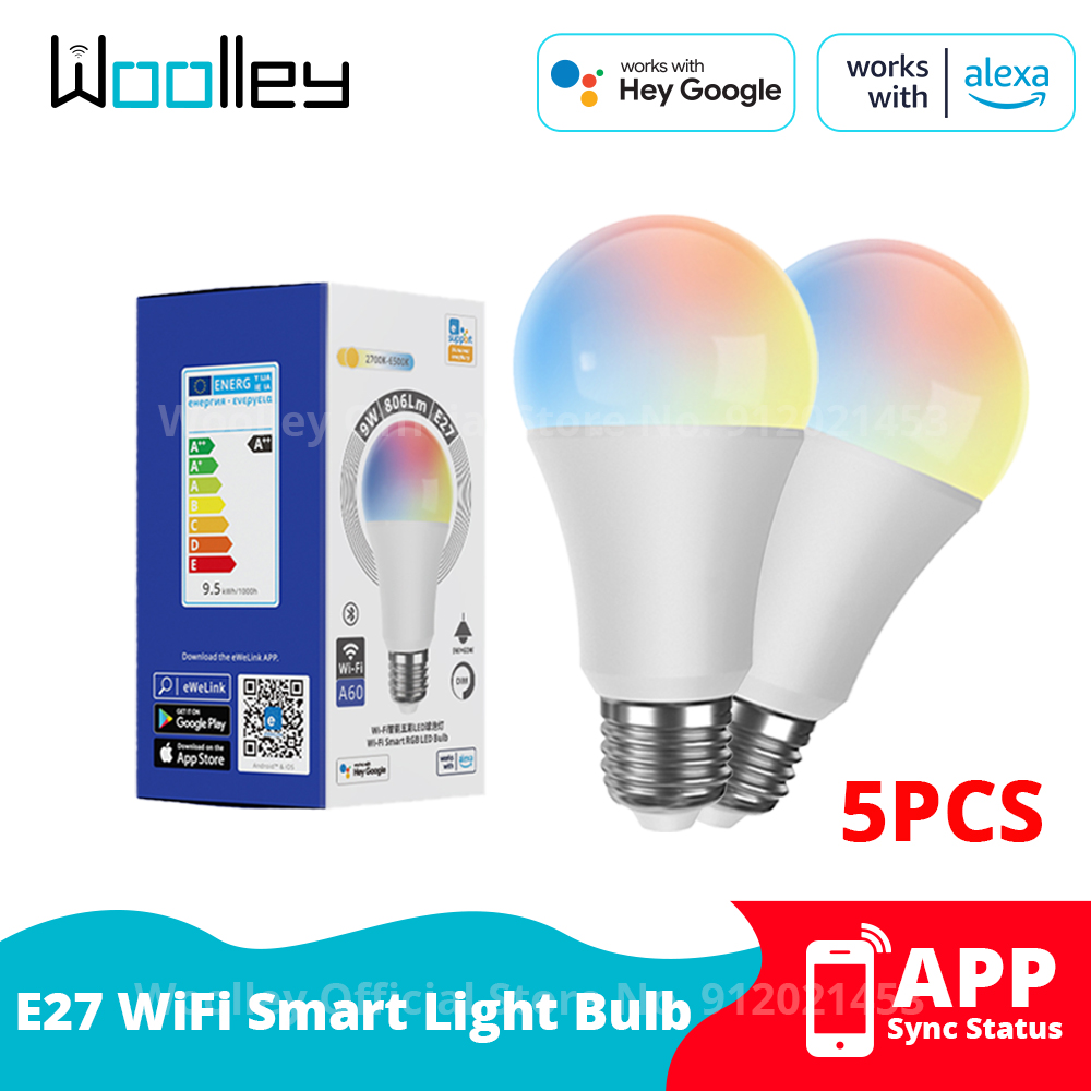 Woolley wlan-smart-glühbirne mit  e27 leds 9w rgb-farben, dimmbar 220v wlan-fähig, sprachsteuerung, kompatibel mit alexa und google home