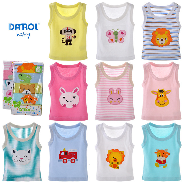 5 PCS Baumwolle Cartoon Bestickte Baby Weste Baby Kleidung Sommer Set