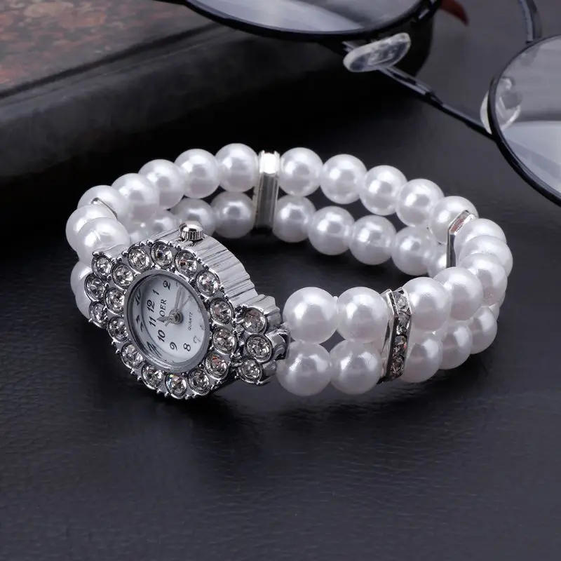 Dameshorloge, klok, casual polshorloges voor dames, horloges met parelarmband, horlogebandje, quartz polshorloge, horloges, sieraden