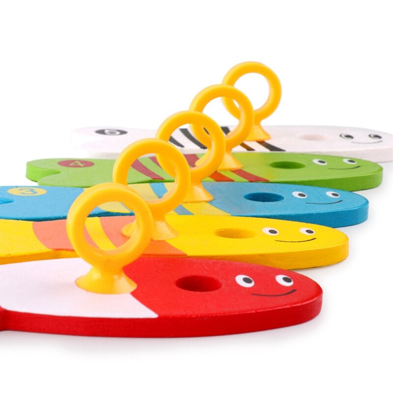 Kleurrijke Houten Vissen Digitale Speelgoed Baby Kids Vis Set Kolom Blokken Spel Kinderen Leuke Vroege Educatief Cartoon Speelgoed