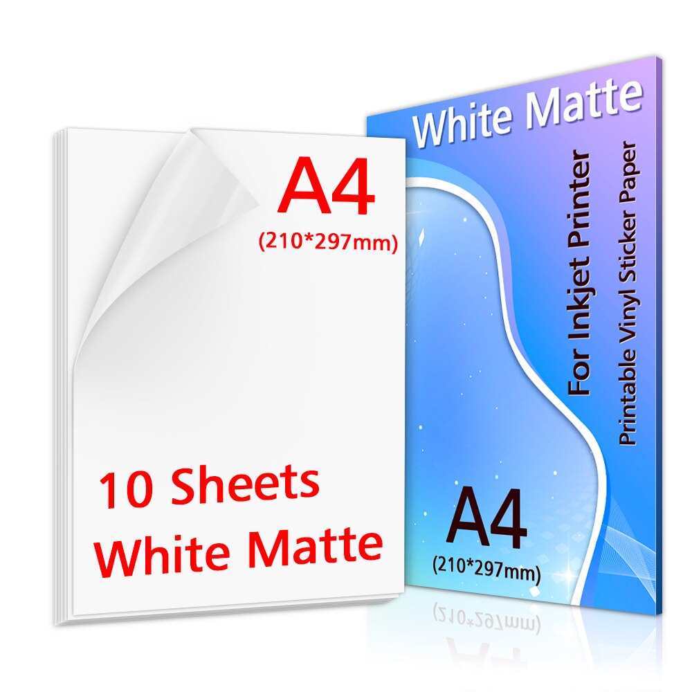 10/20/30/40/50/100 Sheets Transparant Printable Vinyl Sticker Papier A4 Waterdichte Zelfklevende kopieerpapier Voor Inkjet Printer: 10-White Matte
