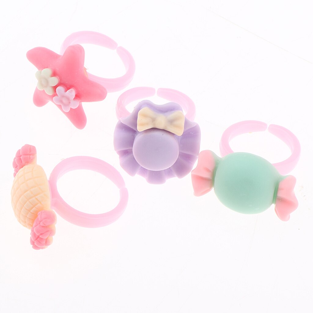 24pcs/Box Adorable Handmade Assorted Finger Rings, Pretend Play Dress Up Game Simulation Jewelry Toy for Girls