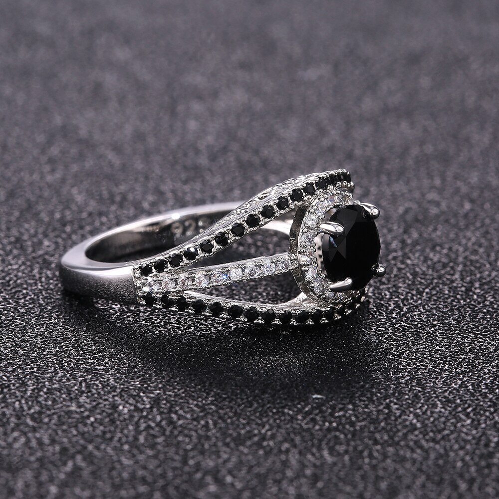 Huitan Jahrgang Anmutigen Ringe für Frauen Blume aufbringen Schwarz/Weiß Stein Hochzeit Braut Party Ringe Schmuck Tropfen Ring