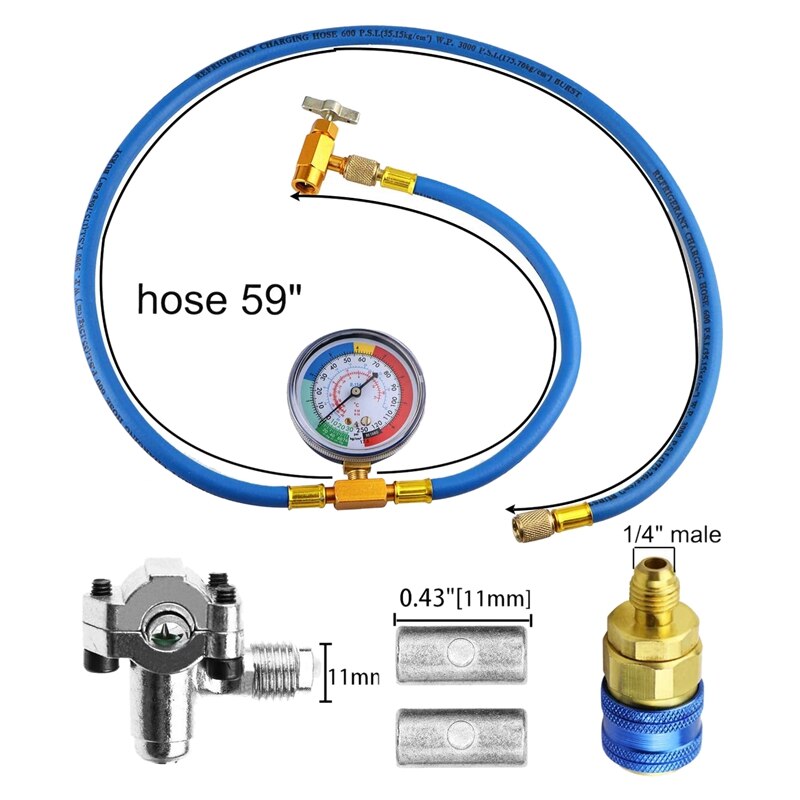 R134A Airconditioning Koelmiddel Opladen Slang Met Manometer R12 Ro R134A Quick Adapter & BPV31 Klep