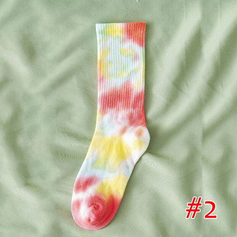 men and women socks cotton Colorful Psychedelic Graffiti Tie dyeing funny Skateboard cute Harajuku Hiphop tube socks: M210637J