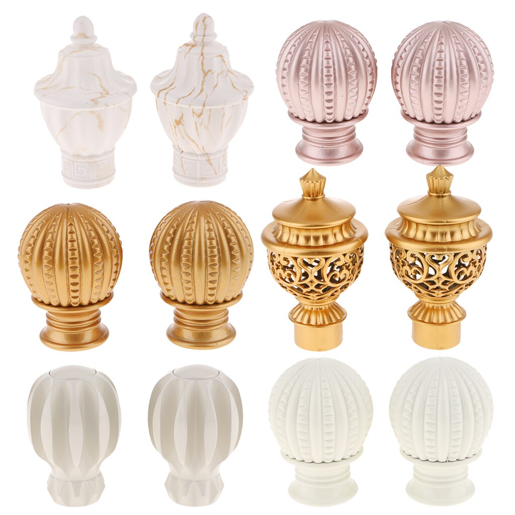 1 Pair Retro Curtain Decorative Pole Rod Finials Ends Heads Fits 28mm Rod