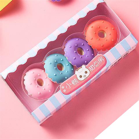 4 unids/pack lindo postre borrador conjunto encantador Lollipop helado Donuts de goma borrador de lápiz para los niños la fuente de la escuela: Donuts