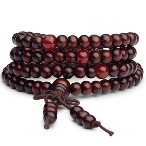 Bois de santal chinois bouddhiste bouddha 6mm * 108 perle de prière Mala élastique Bracelet/collier homme ahd femme chance amulette: Red