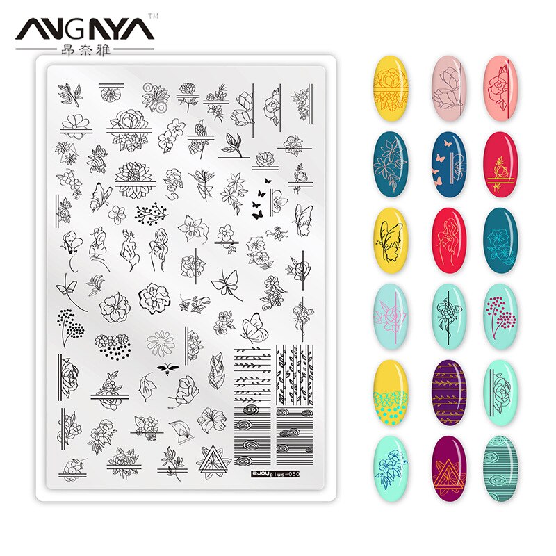 ANGNYA Square Dandelion Nail Stamping Plates Animal Patterns Stainless Steel Nail Art Stencil Tools Stamp Plate 9.5*14.5