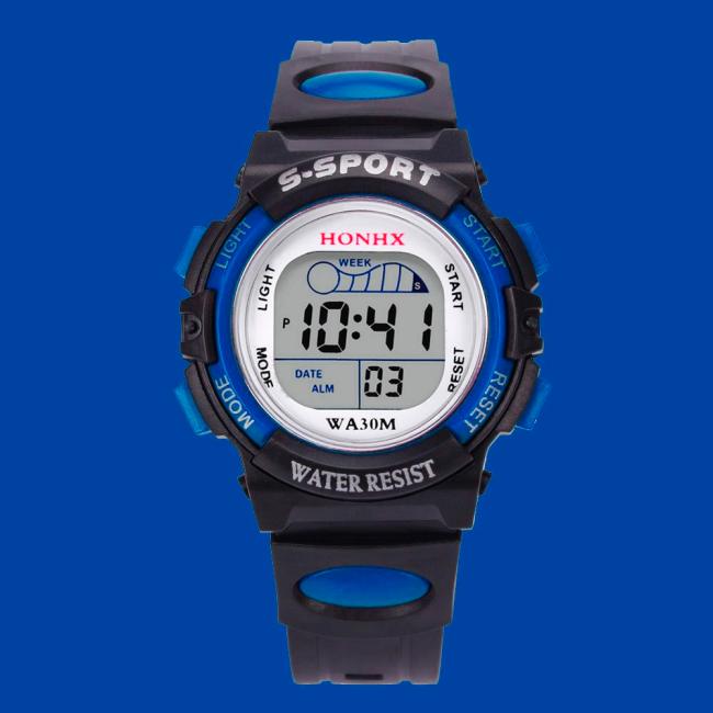 Waterproof Children Boys Digital LED Sports Watch Kids Alarm Date Watch Birthday Children Watch reloj: B