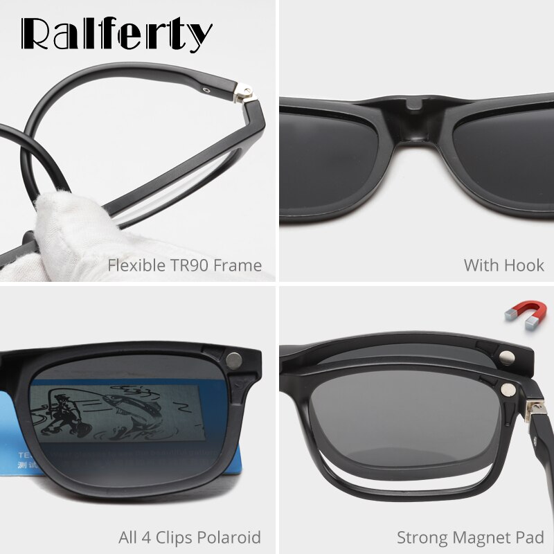 Ralferty student 5 in 1 magnetisk solbrille børn børn klip på briller  tr90 optiske recept briller stel 3d brille  tr8006
