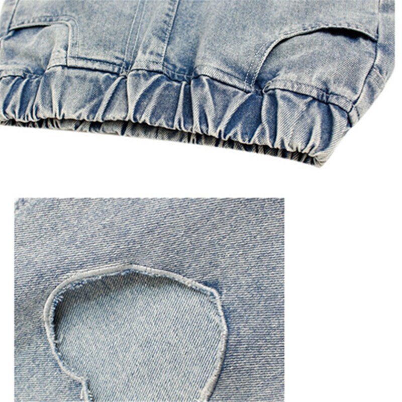 Jeans With Heart Hole Kids Girls Solid Color Thin Denim Capri Pants Teenager Summer Casual Style Student Trousers 4-14Y