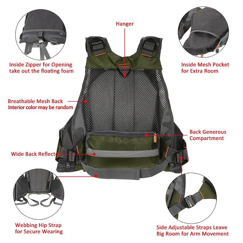 Fly Fishing Vest Breathable Padded Superior 209Lb Bearing Life Safety Jacket Fishing Vest for Swimming Sailing Boating Kayak